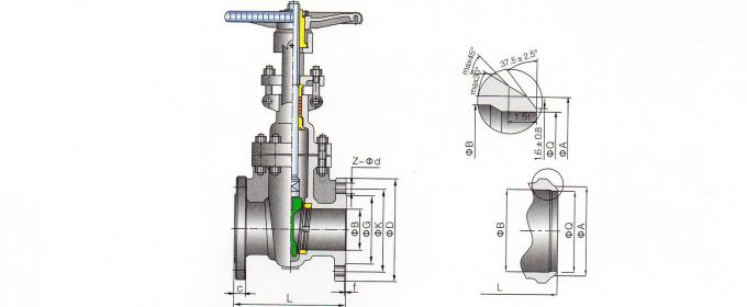 A válvula de porta do aço de molde dimensiona os desenhos 150LB