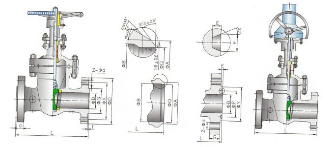 A válvula de porta do aço de molde dimensiona desenhos para 600LB