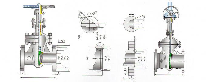 A válvula de porta do aço de molde dimensiona desenhos para 300LB